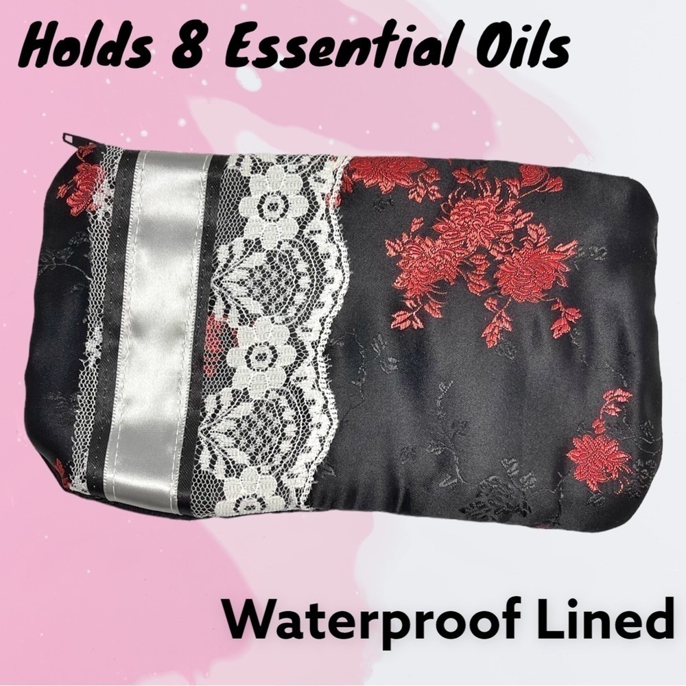 Essential Oil Waterproof Clutch- Black & Red Satin - Picture 1 of 5